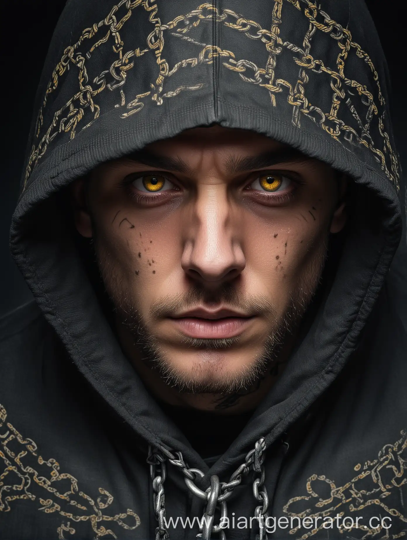 Mysterious-Man-in-Hooded-Coat-with-Chain-Pattern-Tattoo