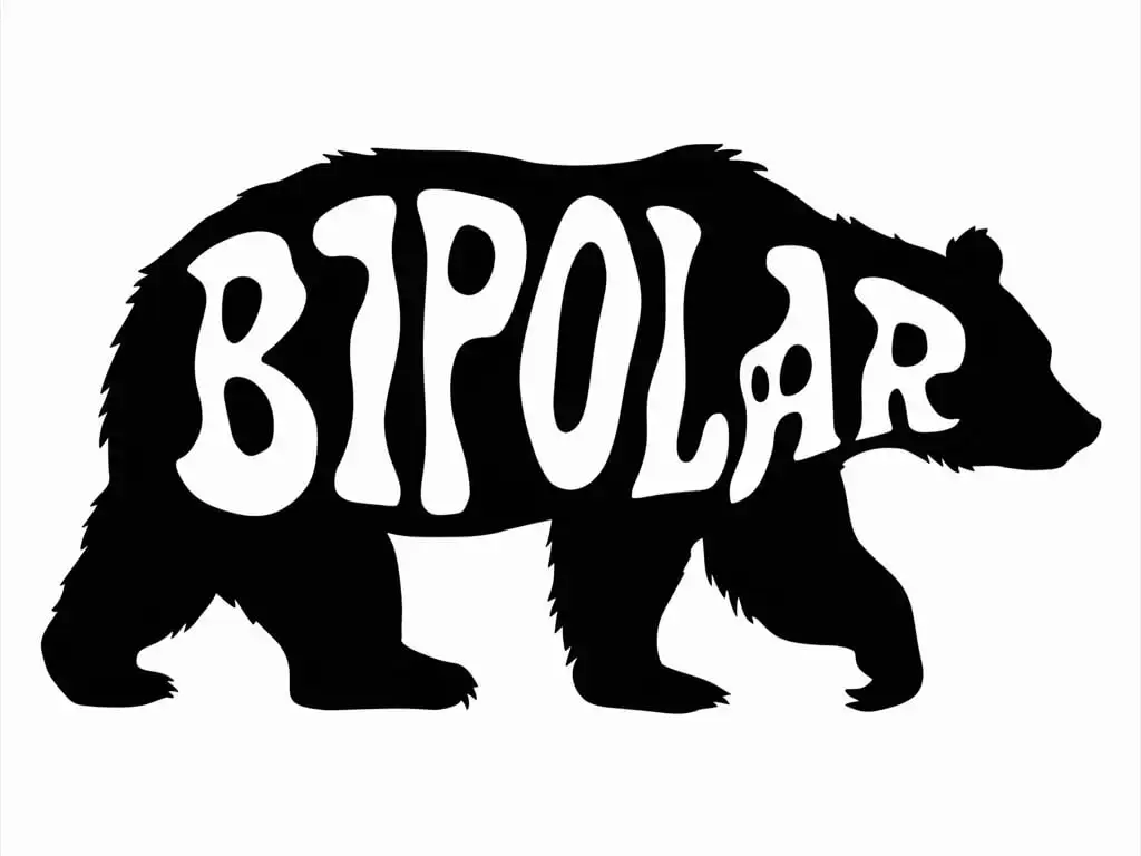 Silhouette of a Bear with BIPOLAR BEAR in Retro Wavy Font