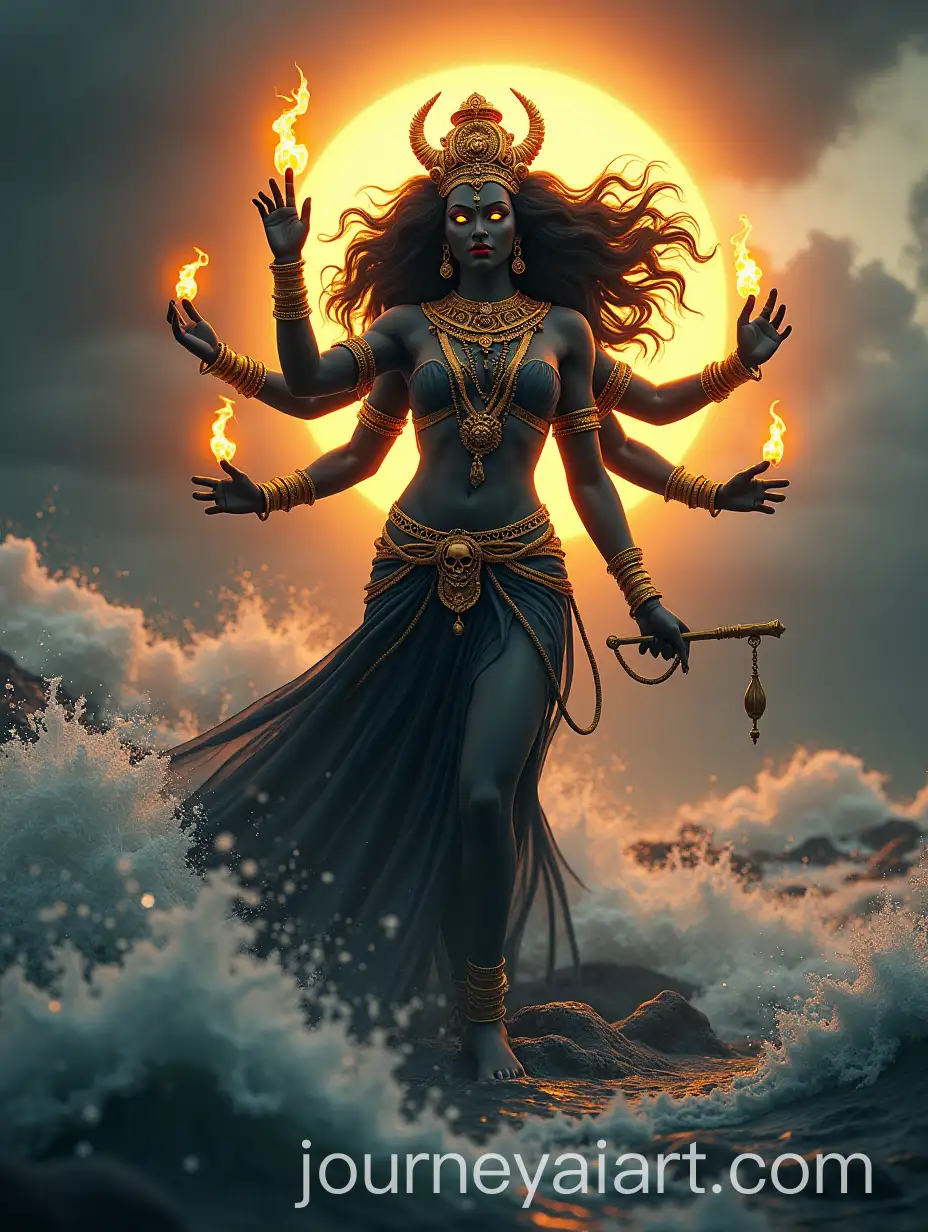 Fierce-Divine-Goddess-Kali-Amidst-Stormy-Waves-with-Sacred-Symbols