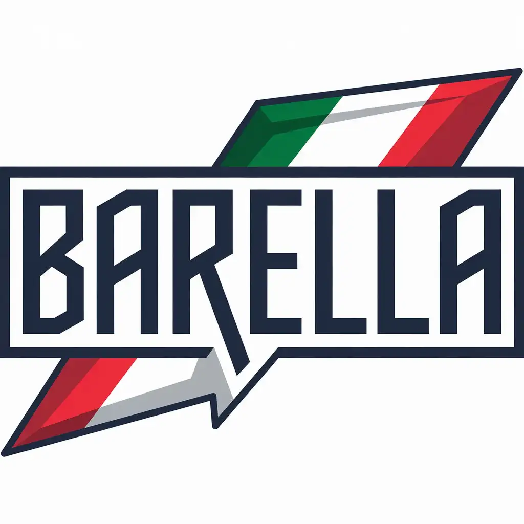 Design a logo with the name 'BARELLA ' in an angular font with an ice design in the colors of the Italian flag. It should be very simple and represent a strong brand. This logo represents an industrial ice machine. This logo should be conceptualized and executed by the best graphic designers. In the design of the letters, pay attention place it in a rectangular box.