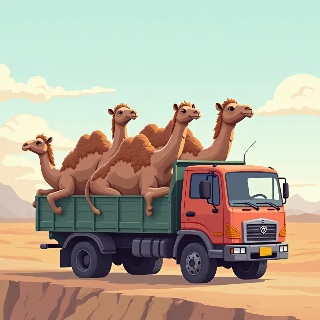 Camels on a truck, pixel art