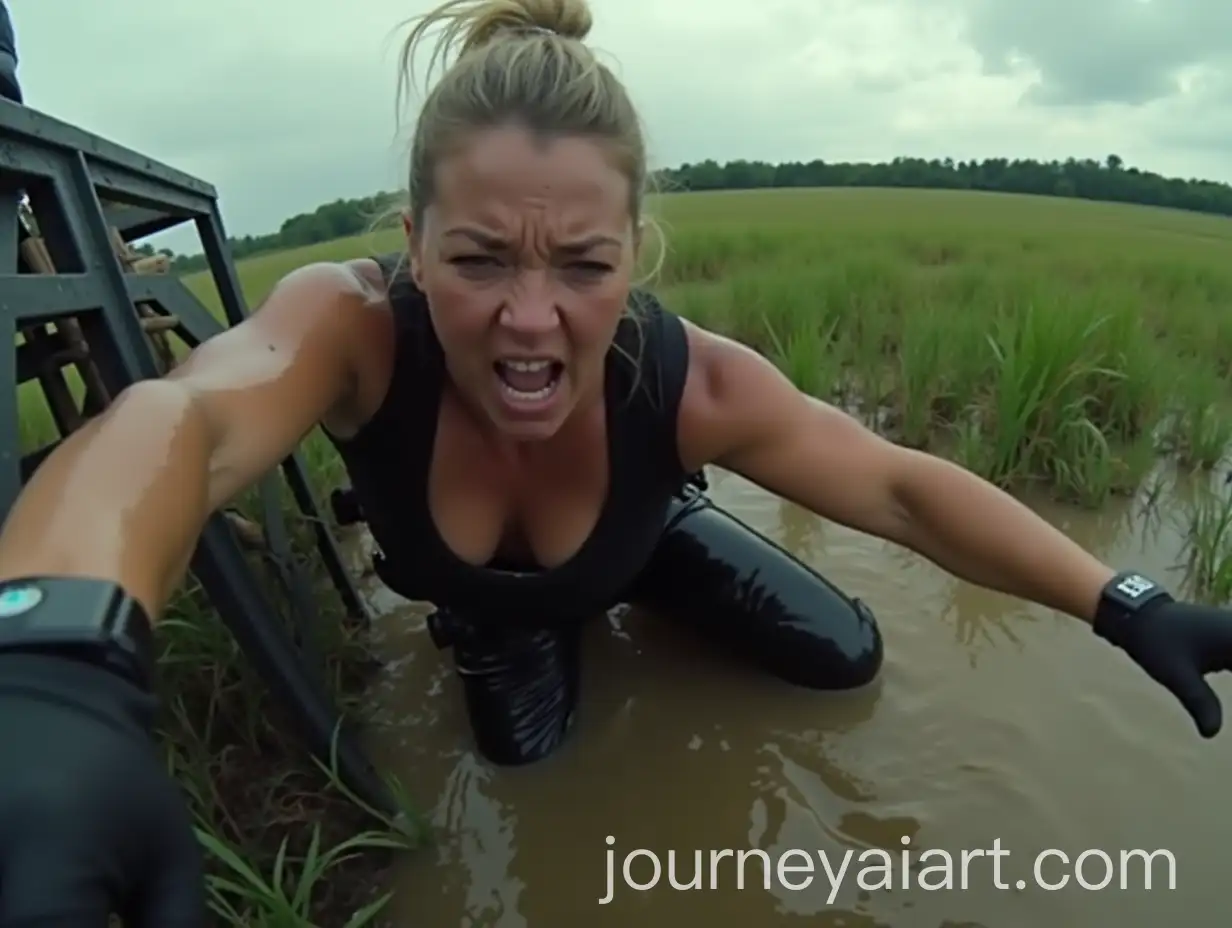 Female-Police-Officer-Falling-into-Muddy-Water-in-Tactical-Gear