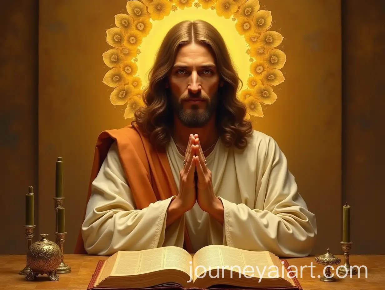 Jesus-Blessing-the-Audience-in-Da-Vinci-Style-with-Celestial-Golden-Backdrop