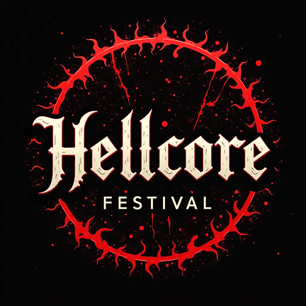 create a logo for a hellcore logo for a metalcore/deathcore festival with the text Hellcore