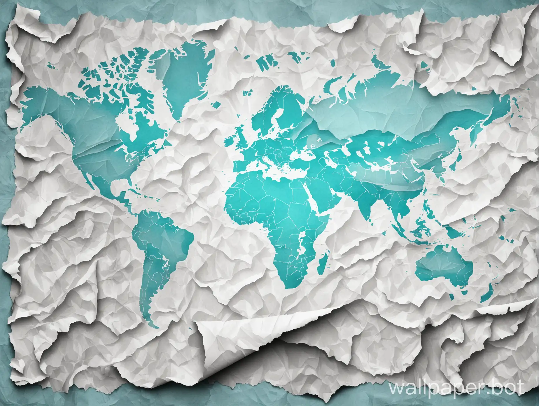 Turquoise-World-Map-on-Crumpled-Grey-Paper-Texture