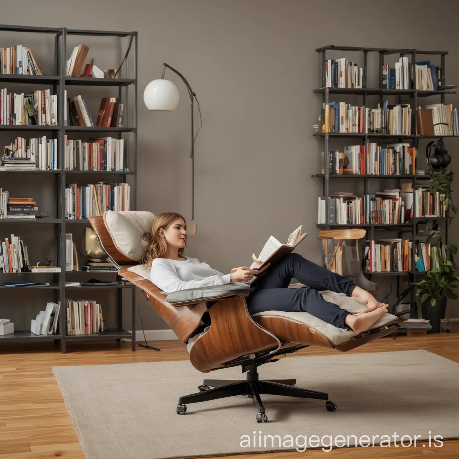 Lounging in an ergonomic chair reading in the living room