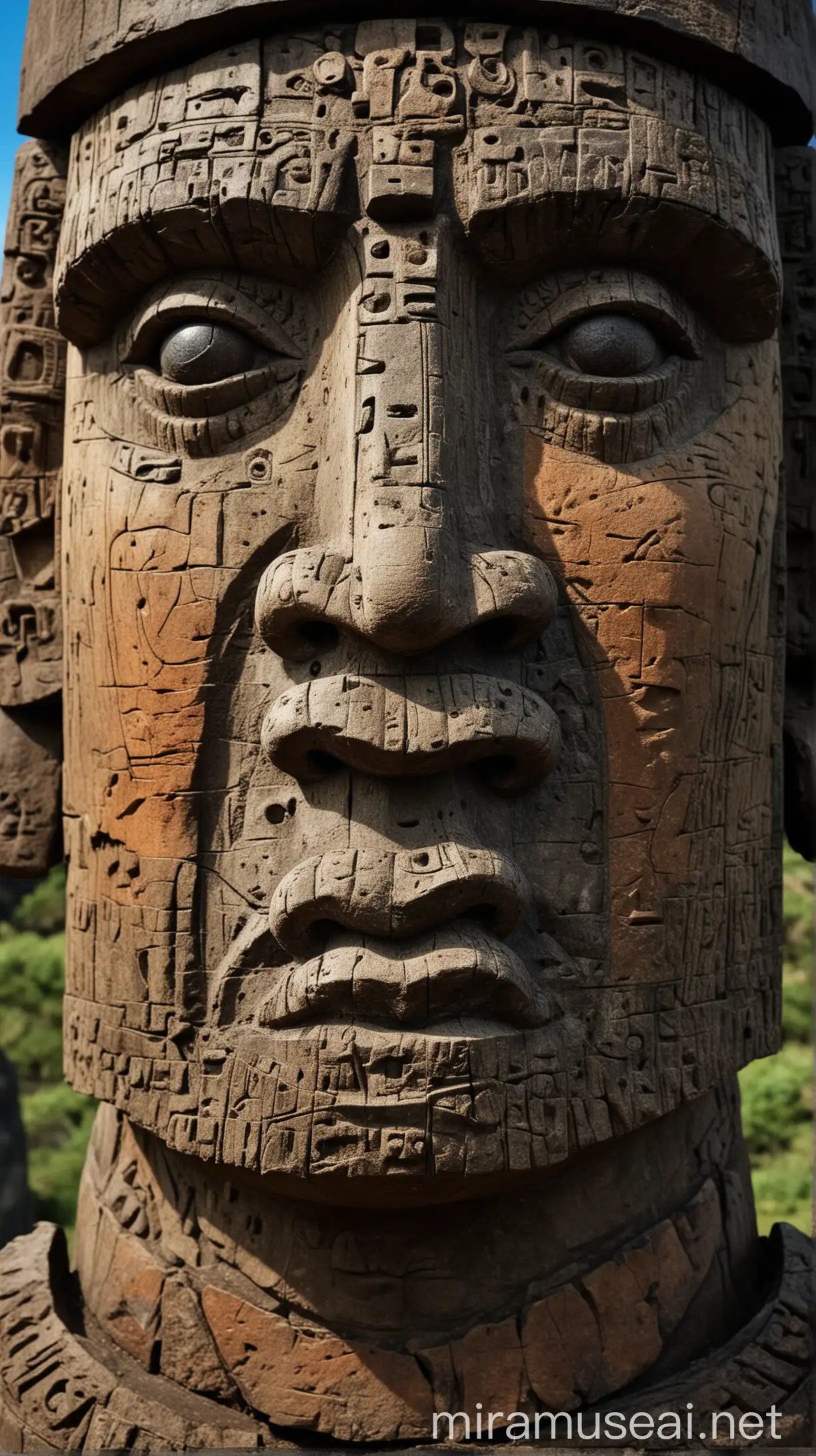 Detailed View of Carved Moai Statue in Hyper Realistic Style