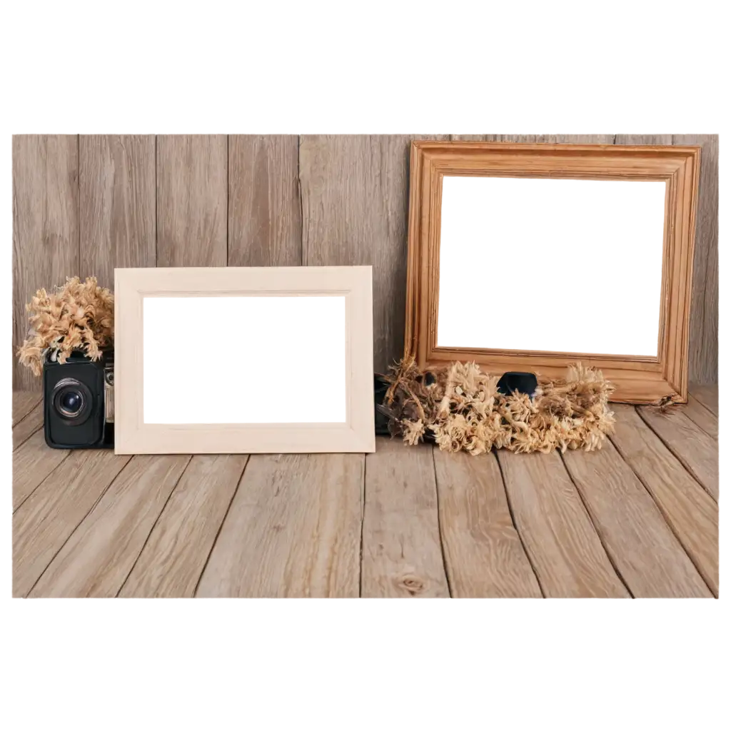 Create-Stunning-PNG-Image-of-Empty-Photo-Frames-on-a-Wooden-Table-for-Versatile-Use