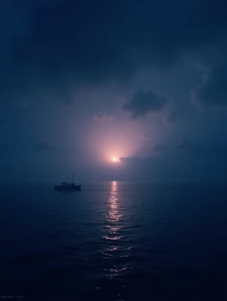 Serene-Nighttime-Voyage-on-a-Calm-Sea-at-Dawn