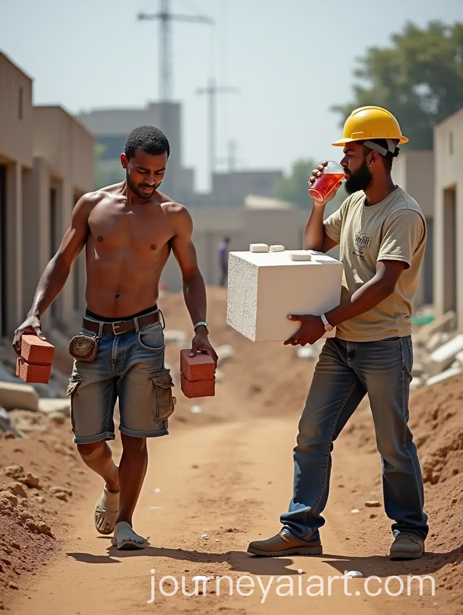 Construction-Workers-at-a-Building-Site-Struggling-with-Bricks-vs-Effortless-Block-Carrying