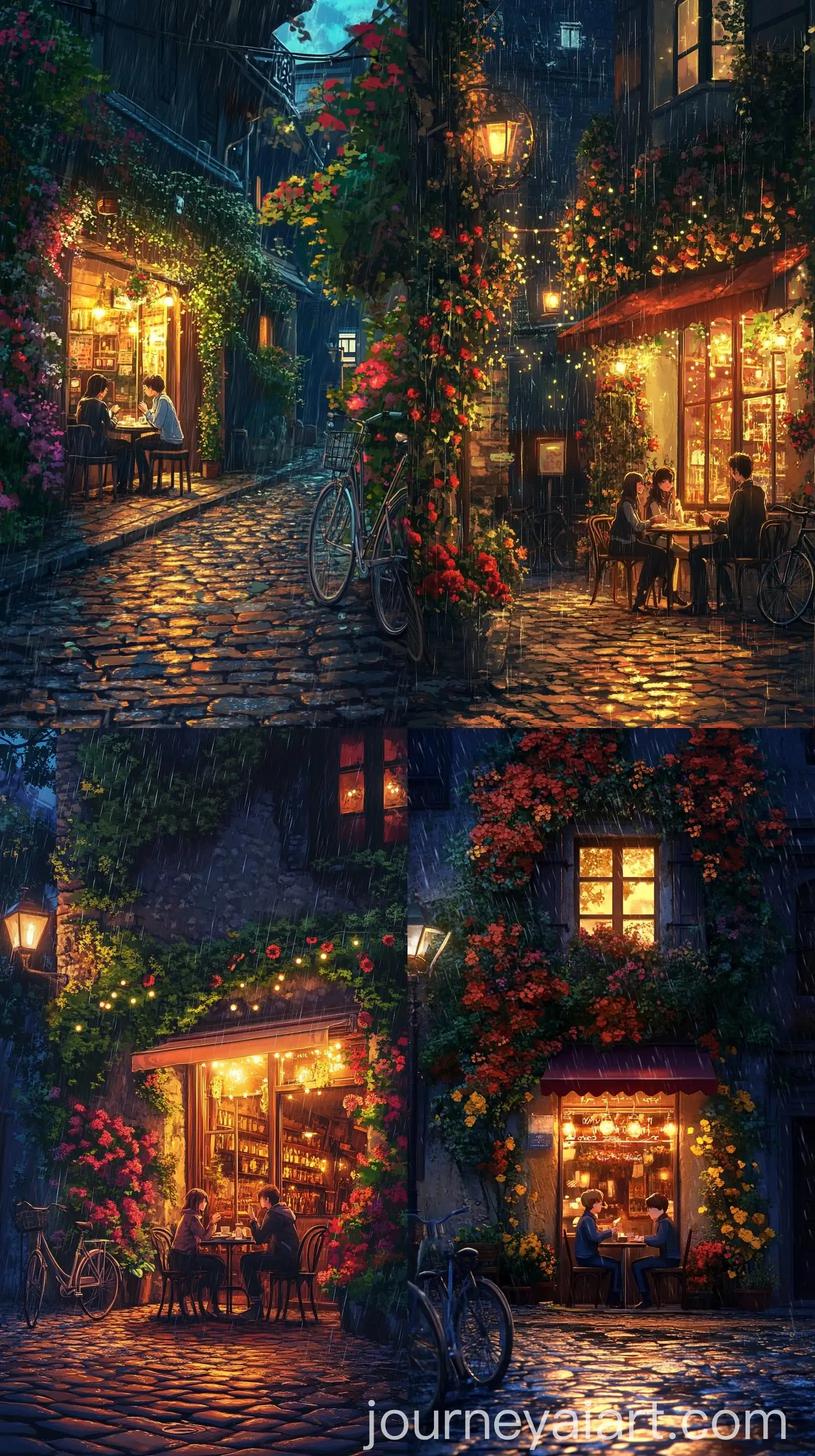 Anime-Outdoor-Caf-Scene-at-Night-with-Rain-and-Conversing-Characters