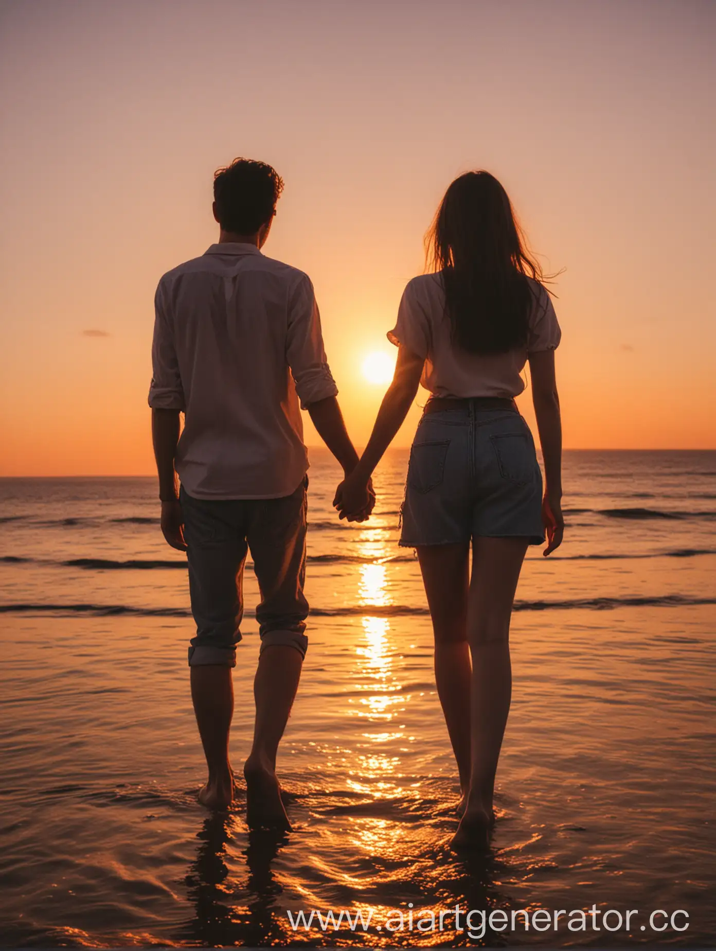 Man-and-Girl-Holding-Hands-at-Sunset