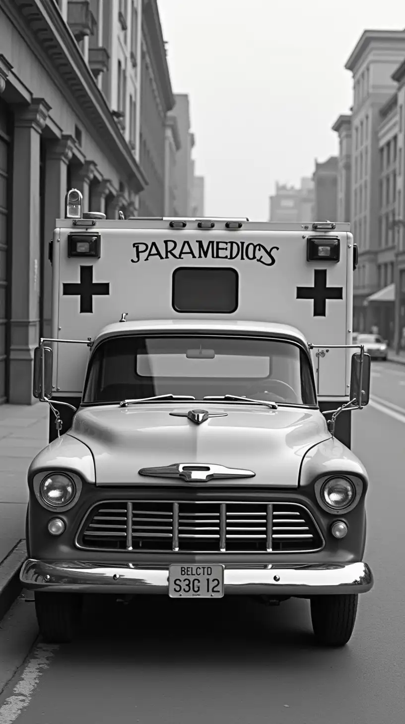 Vintage Paramedics Truck in 1967 Black and White Photo