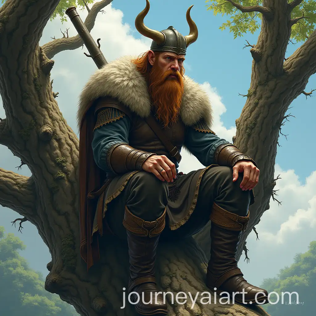 Viking-Warrior-Resting-Under-Tree-in-Forest-Scene