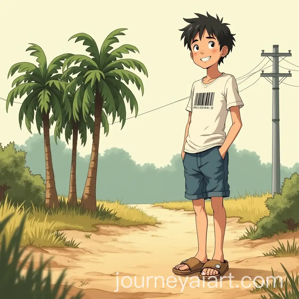 Young-Man-in-Denim-Shorts-StandingAI-Art-Prompt-Expansion-on-Earthy-Ground-with-Palmyra-Palm-Trees