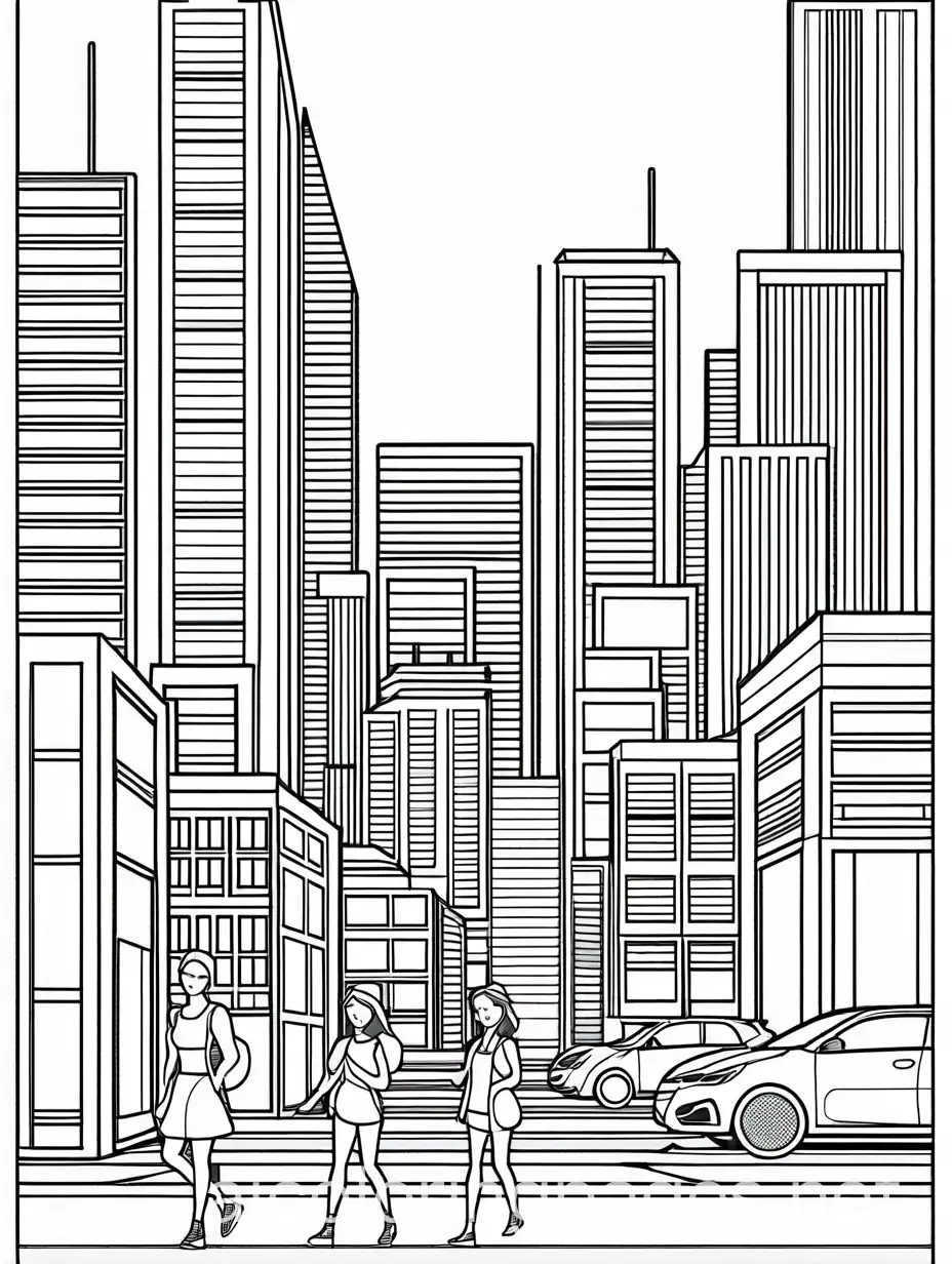 City-Girls-Coloring-Page-with-Bold-Neon-Shapes-Geometric-Patterns-for-Kids