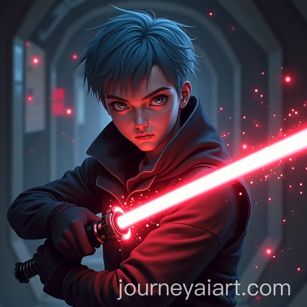 Young-Man-with-Blue-Hair-Wielding-Red-Lightsaber-in-HighTech-Battle
