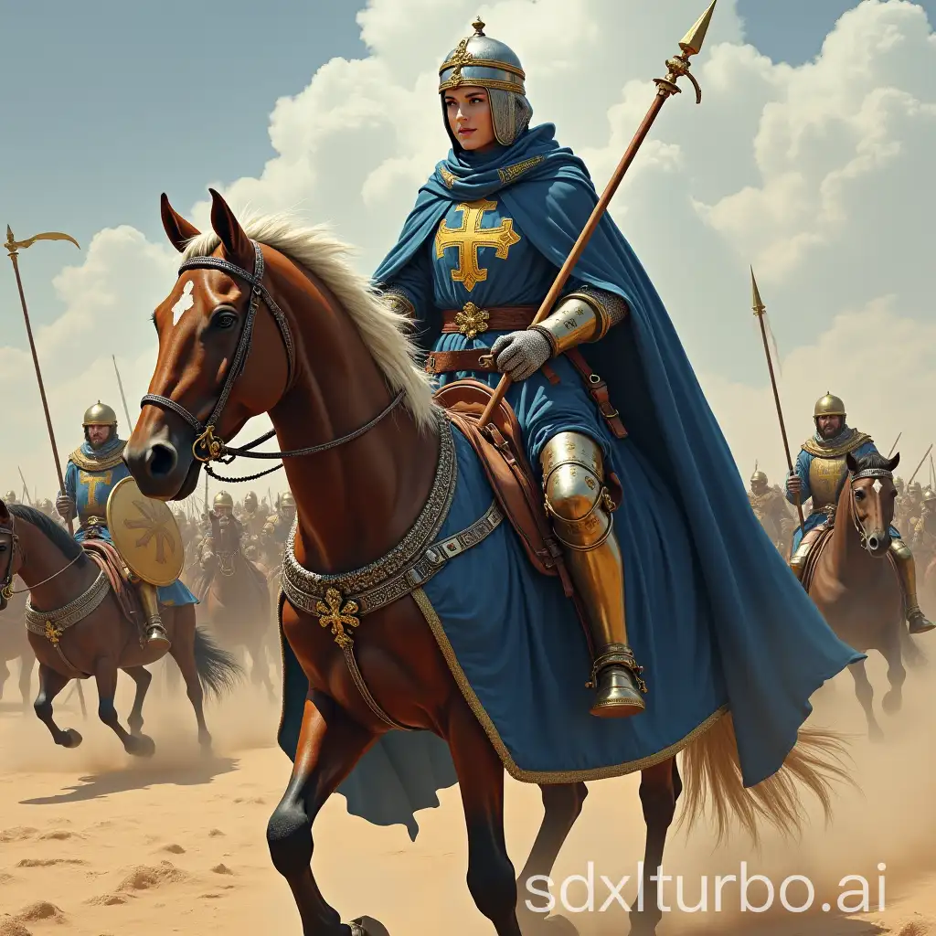 Female-Knight-Queen-of-Jerusalem-Riding-Through-Desert-with-Crusader-Army