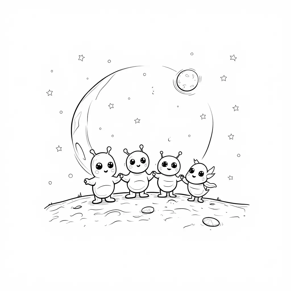 CuteAI-Art-Prompt-Expansion-Alien-Creatures-Holding-Hands-on-a-Moon-Surface-with-Galaxy-Background