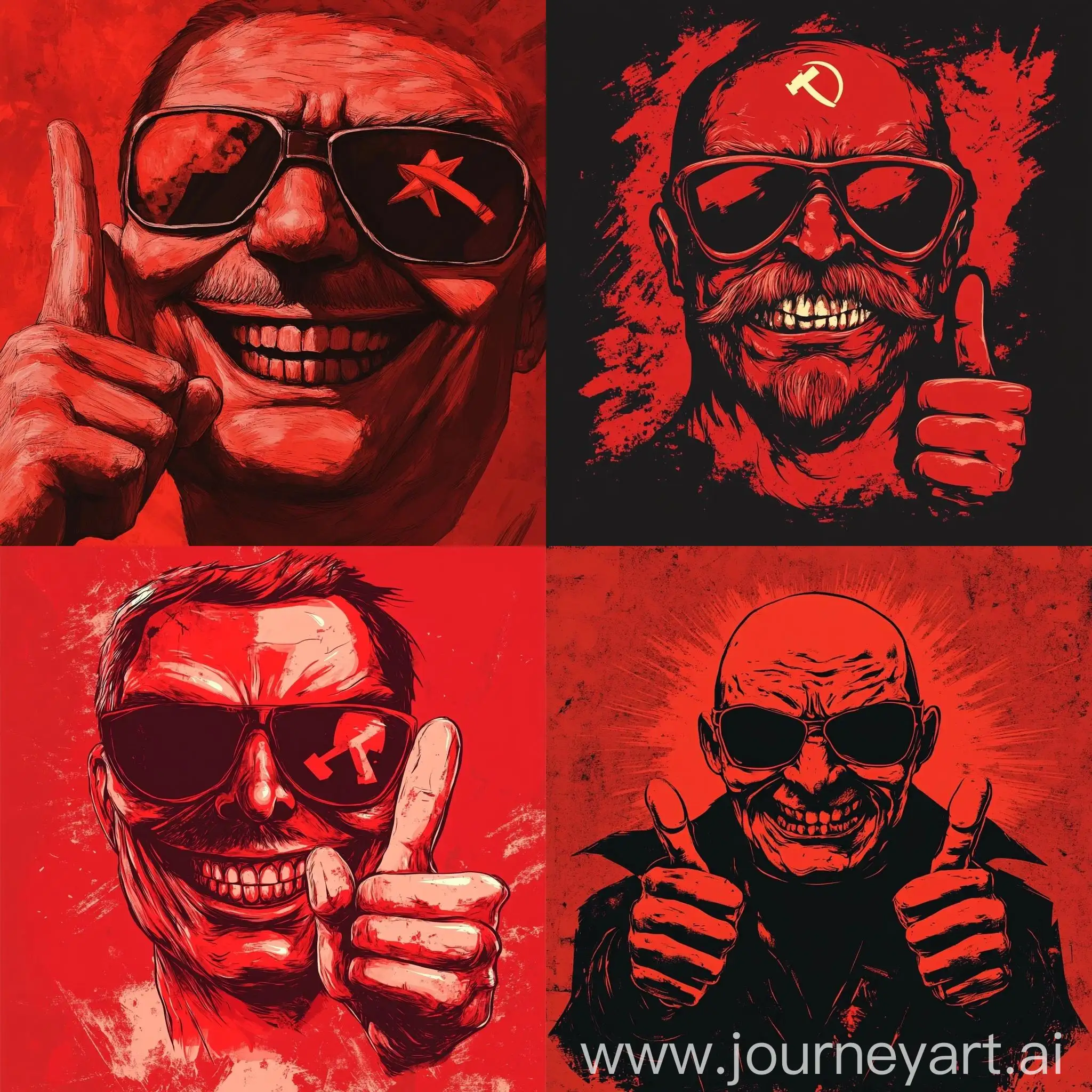 Creepy-Red-Face-in-Sunglasses-with-Ushanka-Hammer-and-Sickle-Sign