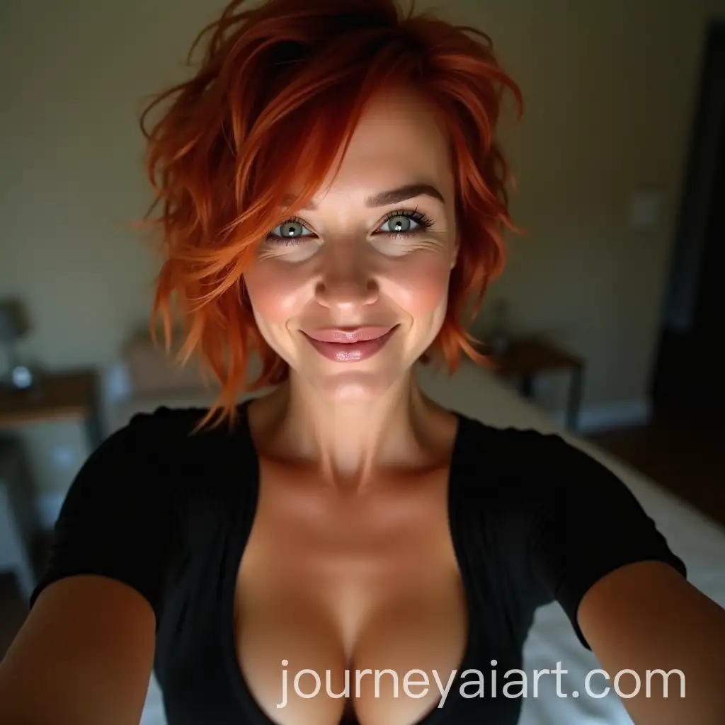 Woman-with-Red-Hair-Taking-a-Selfie-in-Soft-Lighting