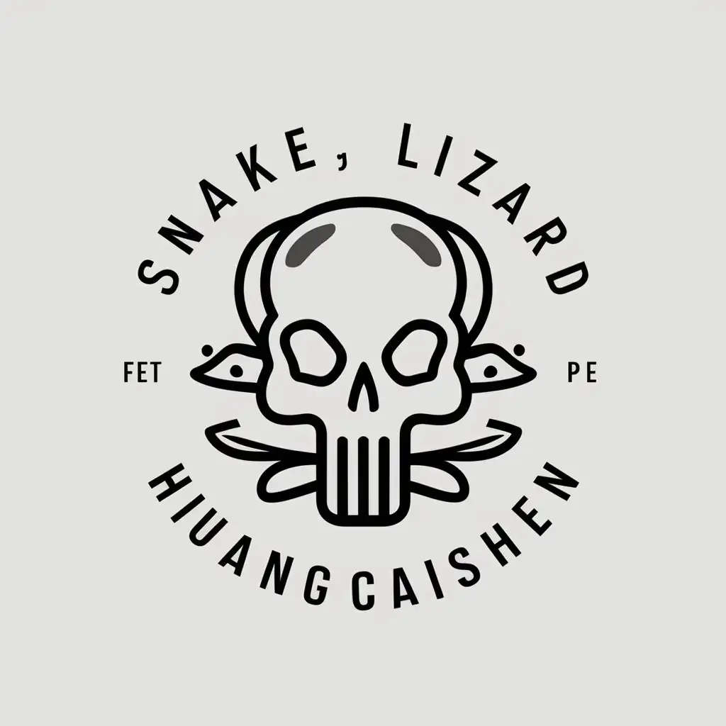 a vector logo design,with the text "Snake, lizard, huangcaishen", main symbol:snake, skull, lizard, Huang Caoshen,Minimalistic,be used in Animals Pets industry,clear background