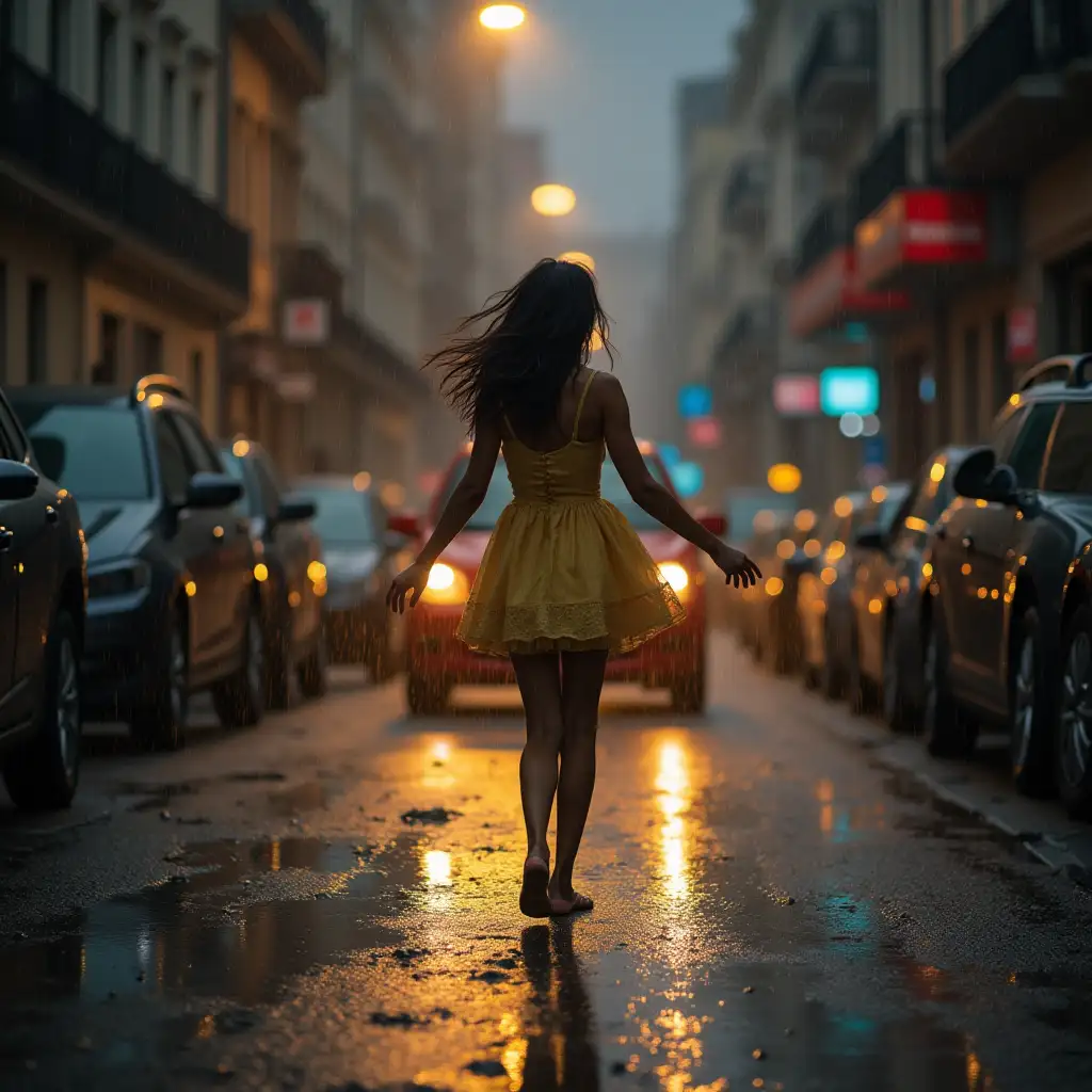 pretty girl dancing in the rain