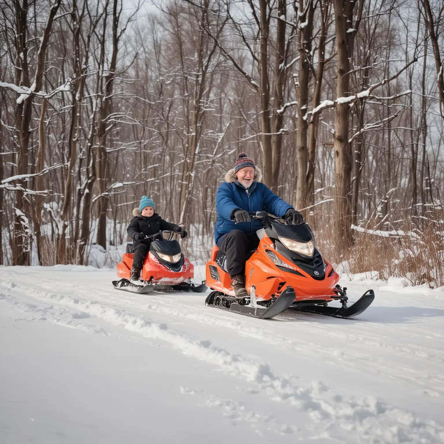 Grandfather-Enjoying-a-Ride-on-Sports-Winter-Sleds