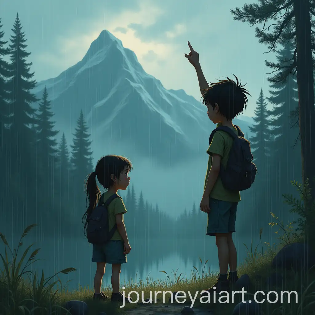 Girl-and-Boy-Gazing-at-Rainy-Mountain-Scene