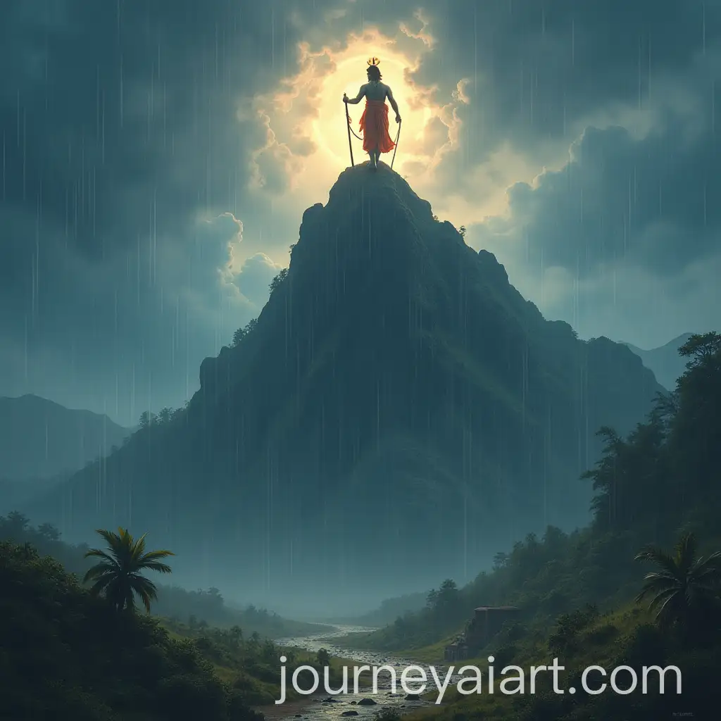 Krishna-Lifting-Mountain-to-Shield-Villagers-from-Storm