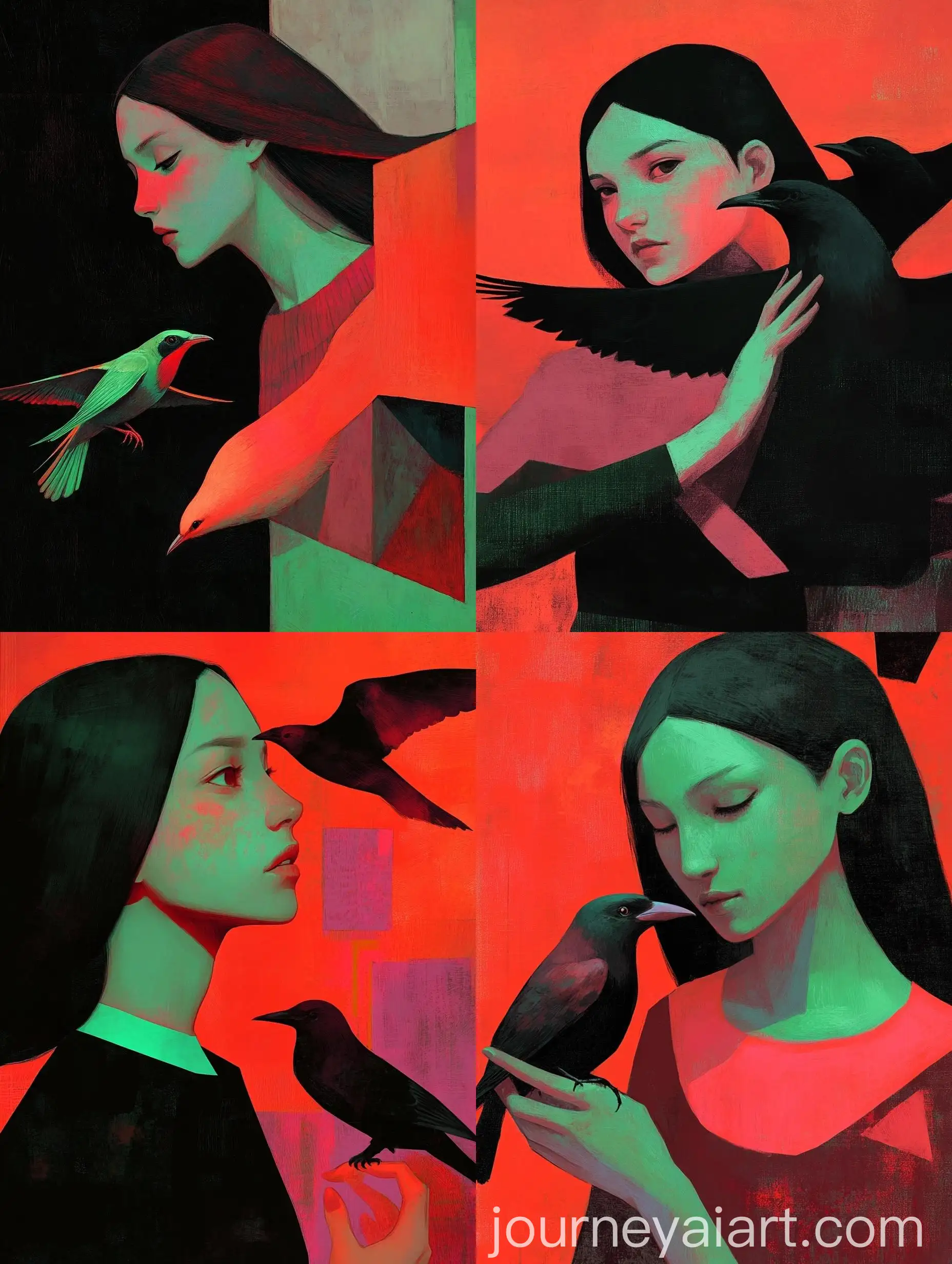 Whimsical-Girl-and-Companion-Bird-in-a-Fantasy-Landscape