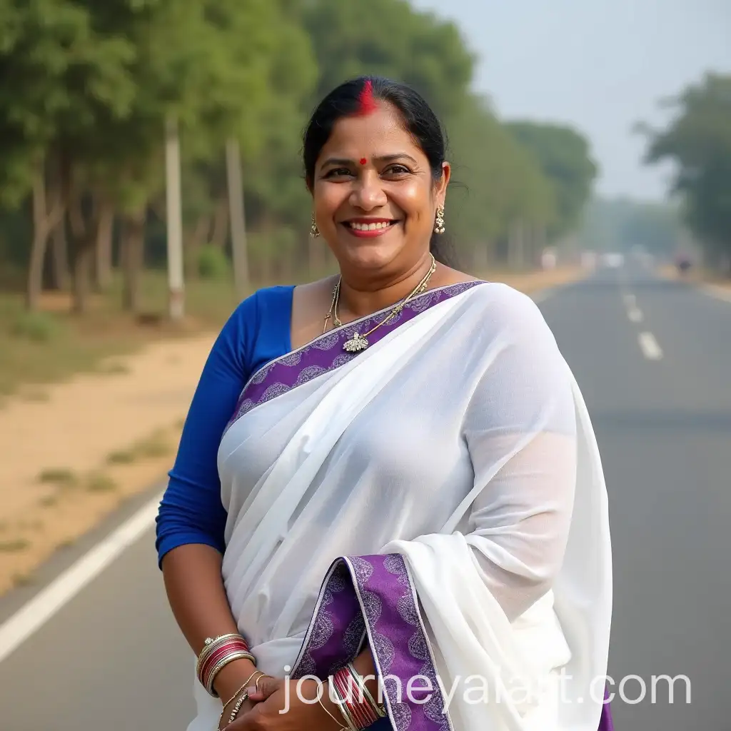 Indian-Woman-in-Traditional-Attire-Smiling-by-the-Roadside