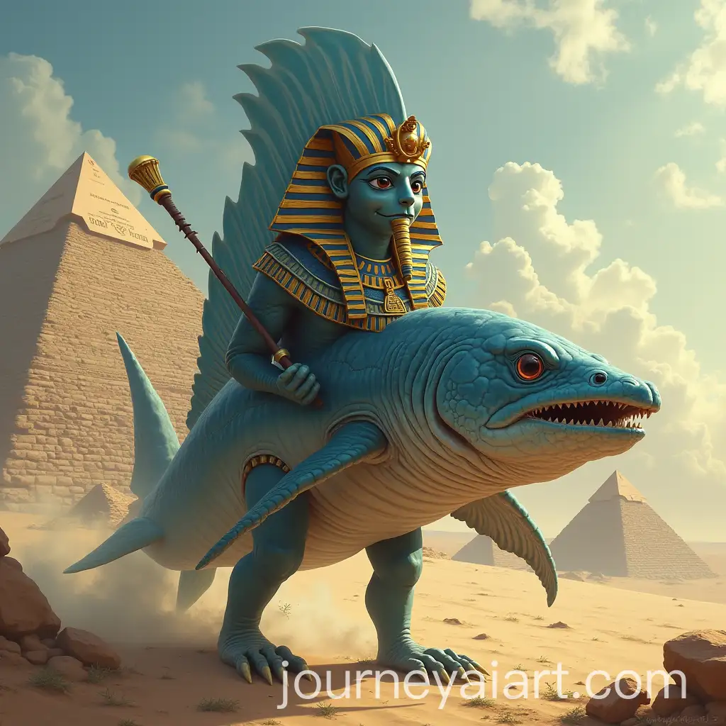 Megalodon-with-Pharaohs-Hat-and-Egyptian-Rod-in-Front-of-Pyramids