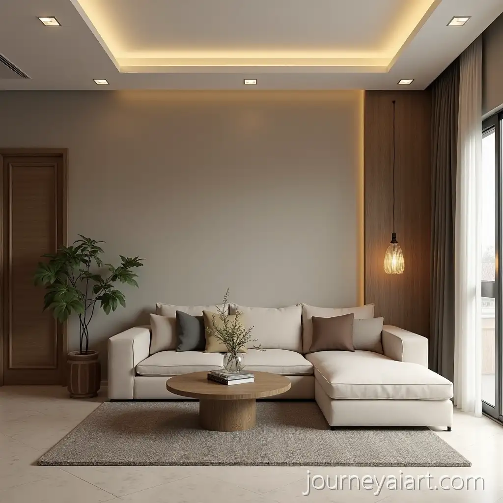 Modern-Minimalist-Living-Room-with-Taupe-Accent-Wall-and-Nude-Brown-Sofa-Set-in-Evening-Lighting