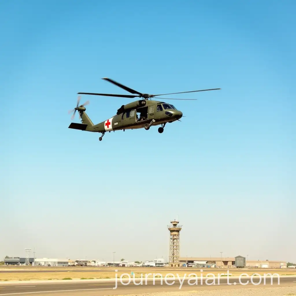 UH60-Black-Hawk-Medical-Helicopter-Flying-Over-Military-Airbase-in-Iraq