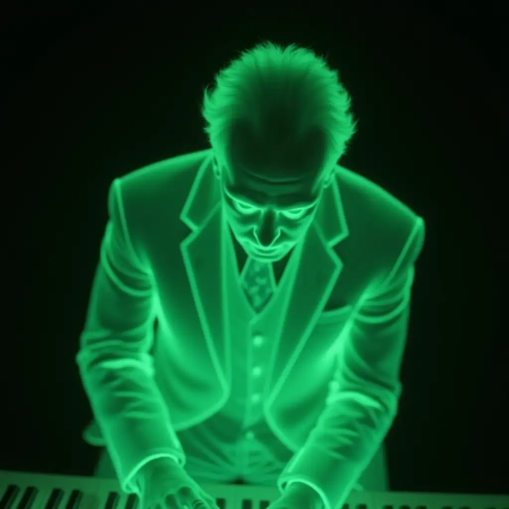 Top View of Vladimir Horowitz Pianist in Glowing Hologram Green