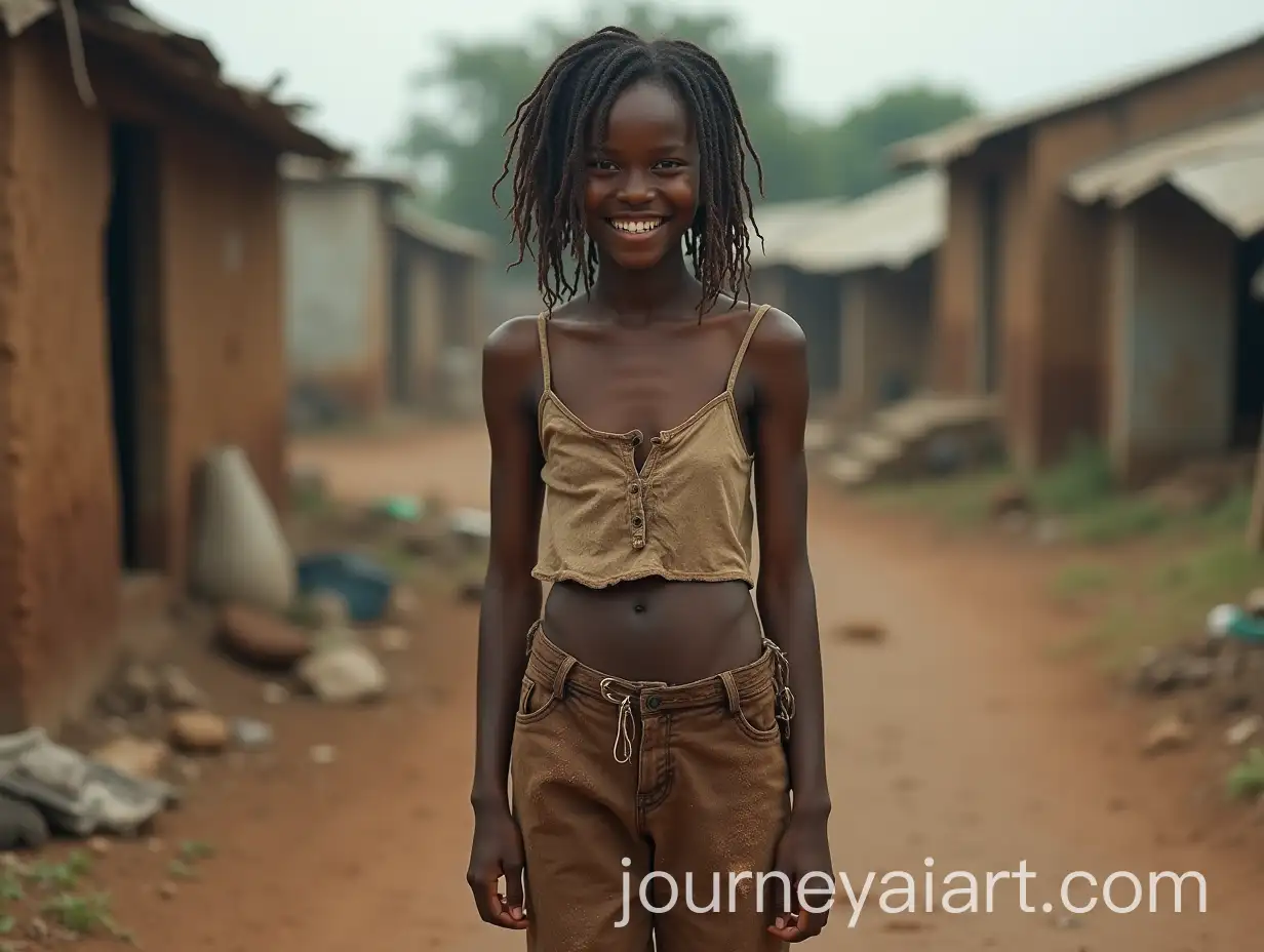 Petite-African-Girl-Smiling-in-PostApocalyptic-World-with-Dirty-Clothes