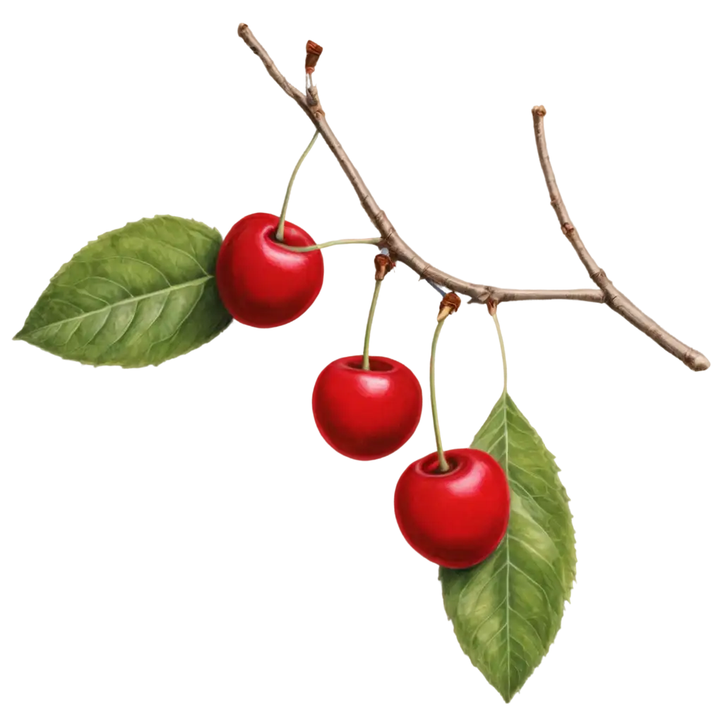 HighQuality-PNG-Image-of-Two-Cherries-on-Branches-with-Foliage-for-Diverse-Use