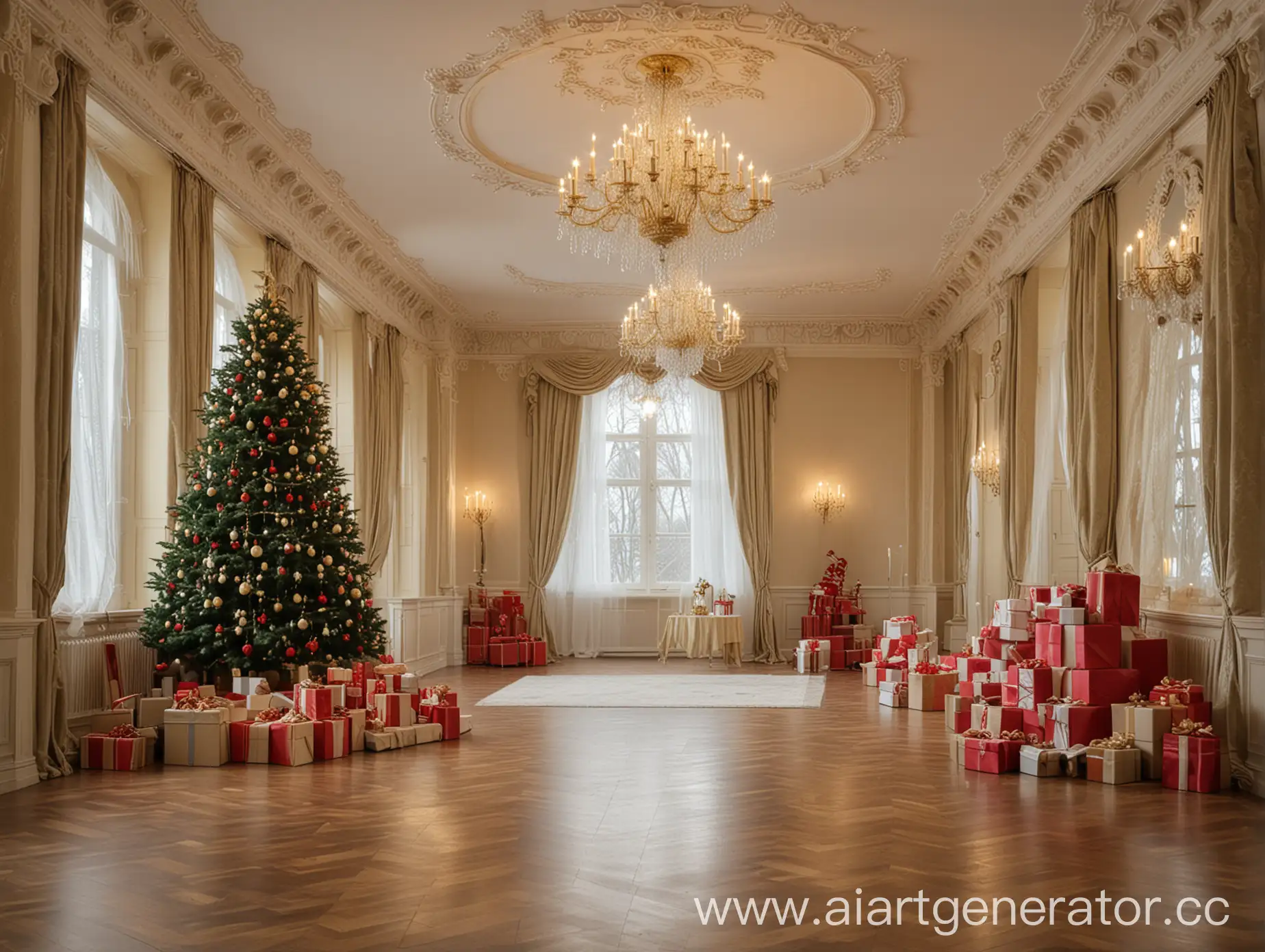 Luxurious-New-Years-Celebration-Hall-with-Tree-and-Presents