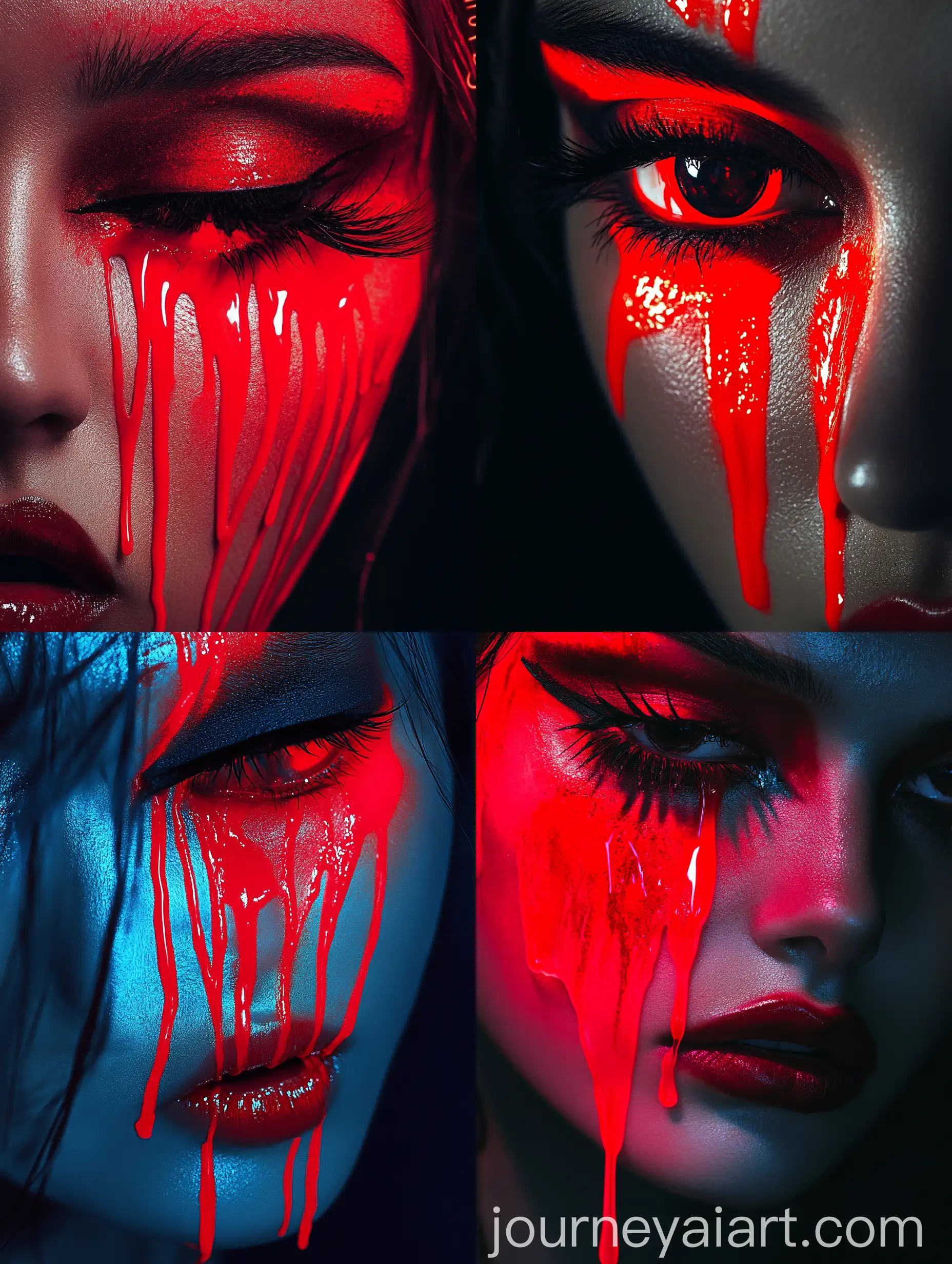 CloseUp-Portrait-of-Woman-with-Vivid-Red-Paint-Drips