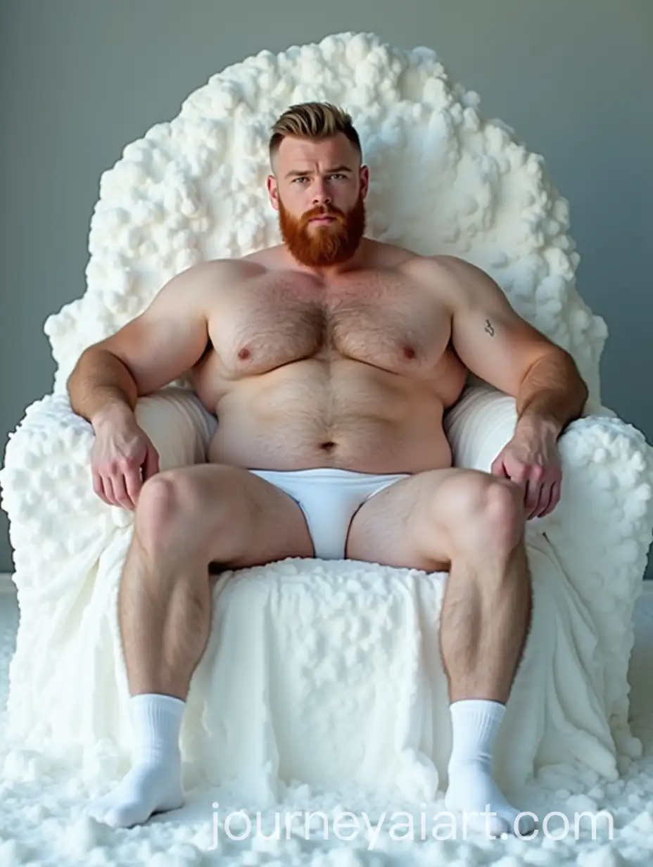 Pale-Ginger-Man-Relaxing-on-Snow-Throne-in-White-Briefs-and-Socks