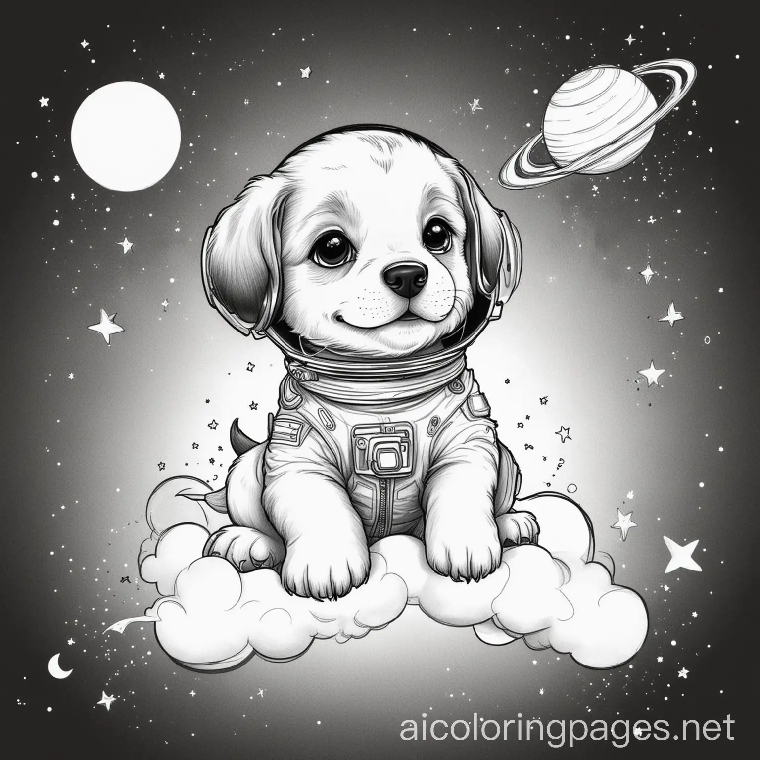 Puppy-in-Space-Coloring-Page-Black-and-White-Line-Art