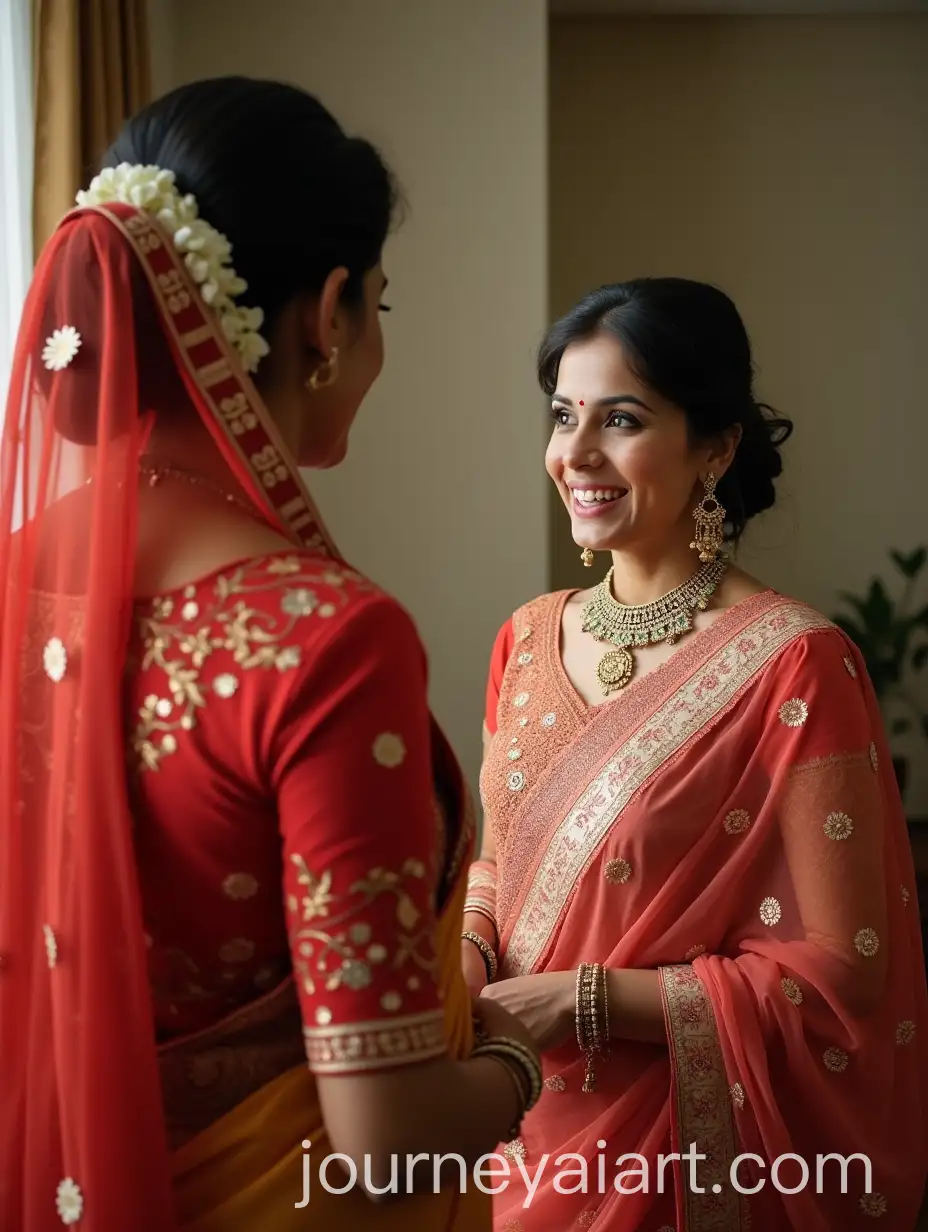 Indian-Woman-Engaging-with-Bride-and-Groom-Families-in-Warm-Gathering