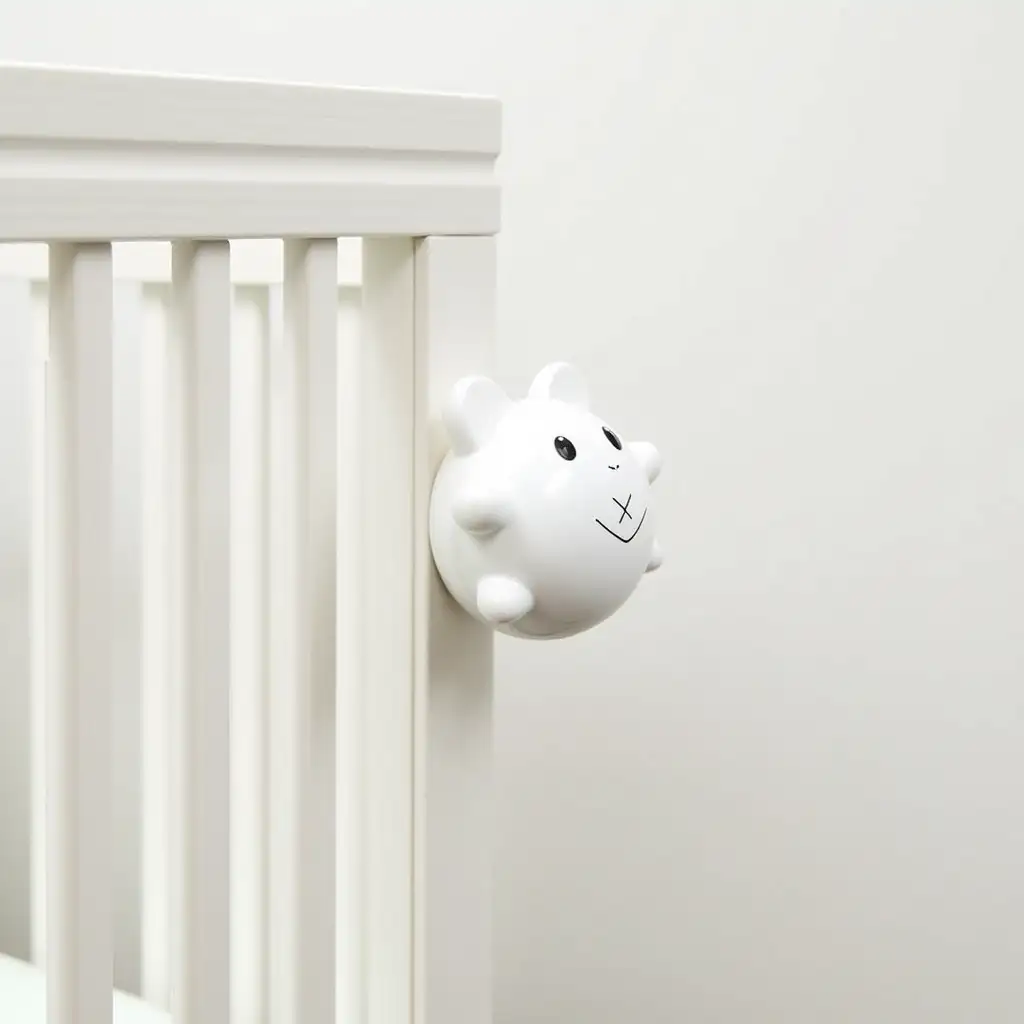 An air purifier in the shape of a ball is attached to the crib, looking like a cartoon animal. It can purify the air within 1 square meter.