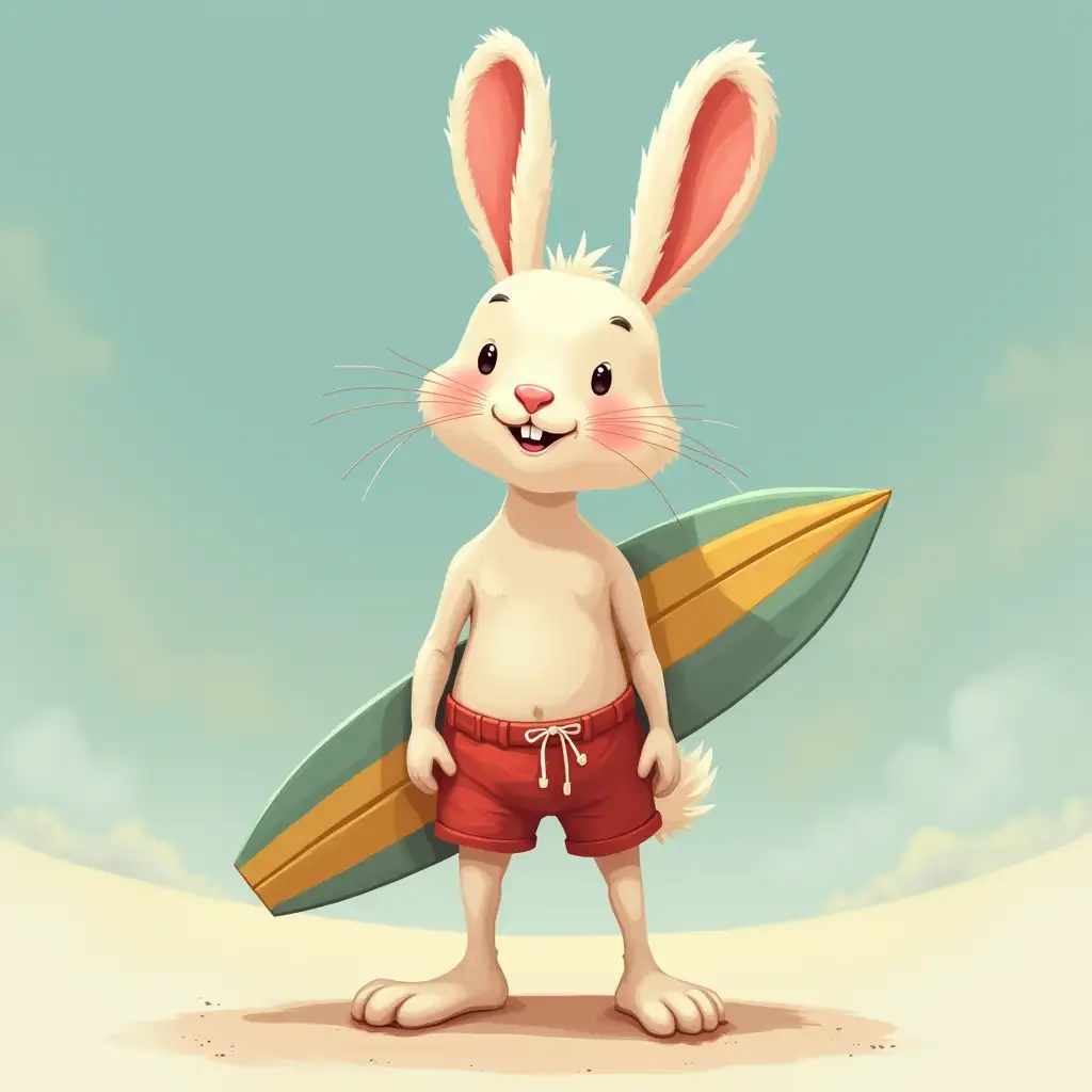 Rabbit with shorts and surfboard