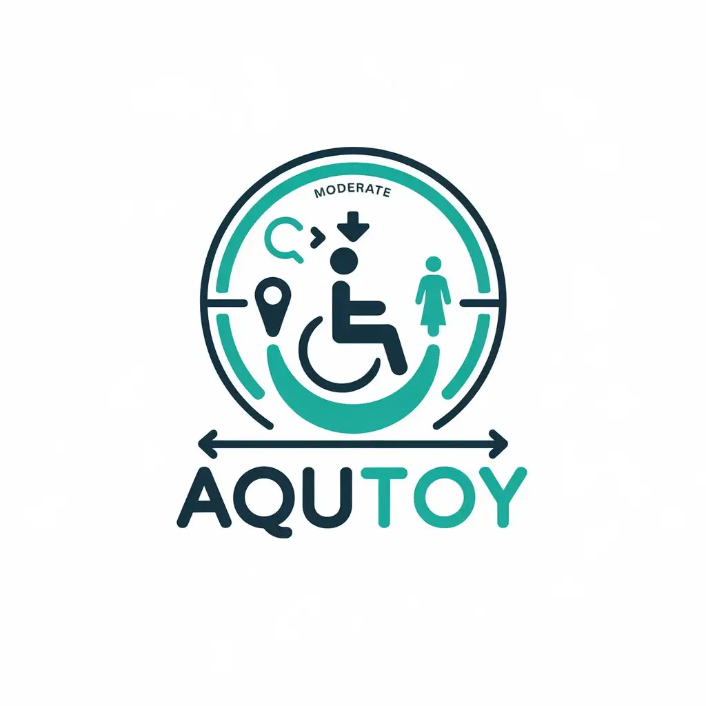 LOGO-Design-For-Aquitoy-Patient-in-Wheelchair-with-Nurse-and-Location-Indicator-in-Moderate-Style