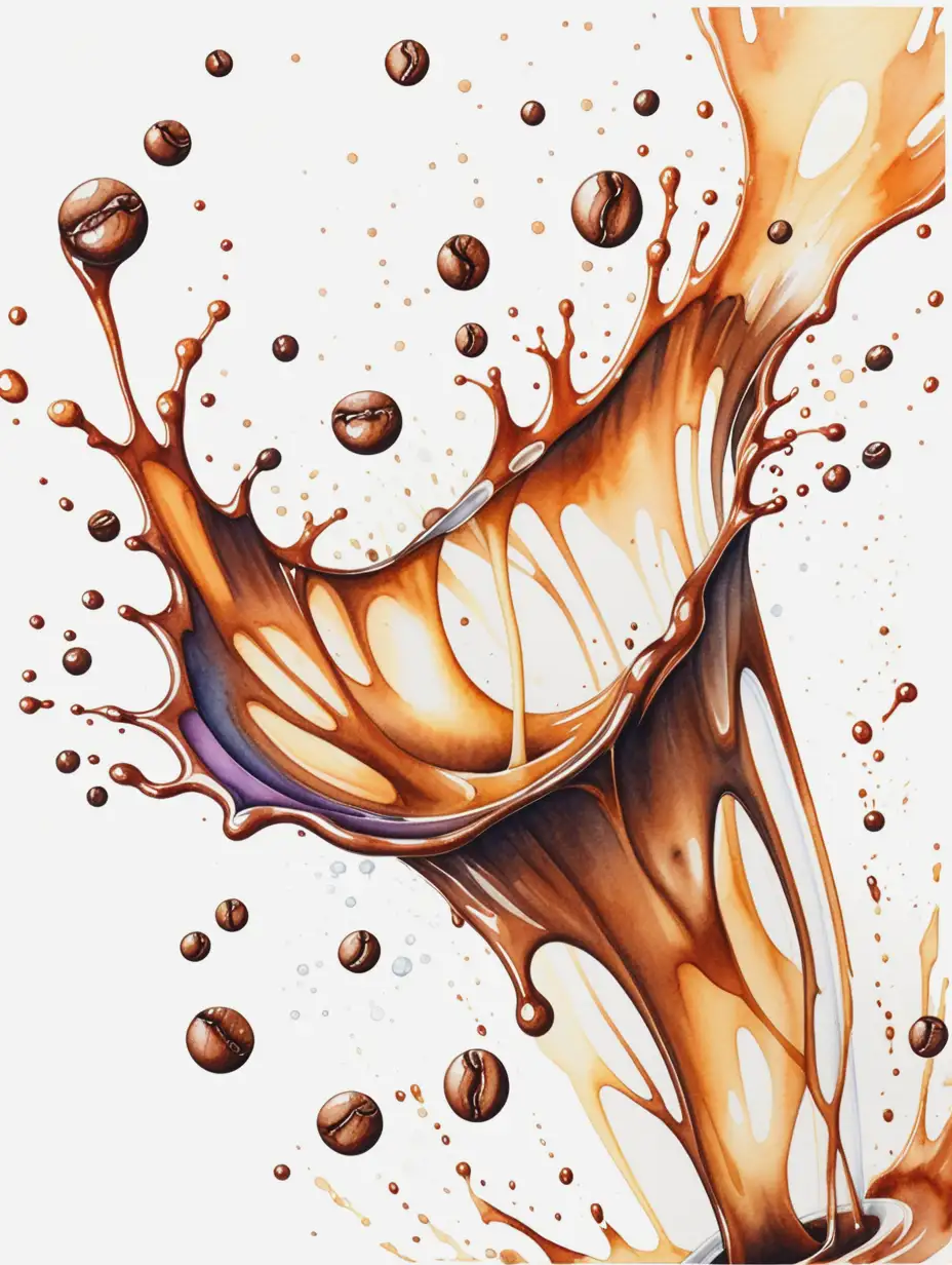 Coffee-Bubbles-and-Splashes-in-Watercolor-Drawing-on-White-Background