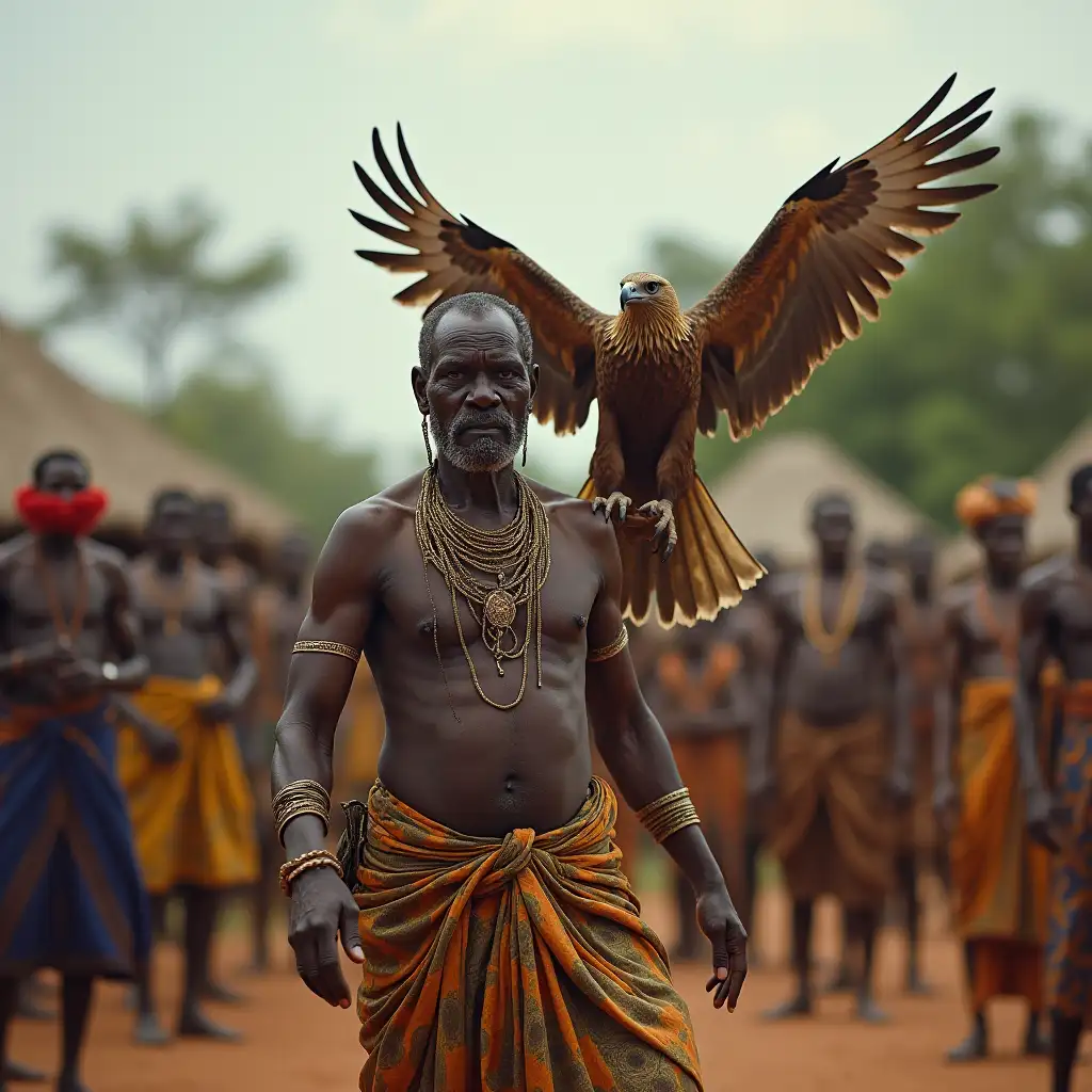 African-Sorcerer-Transforming-Into-an-Eagle-in-a-Village