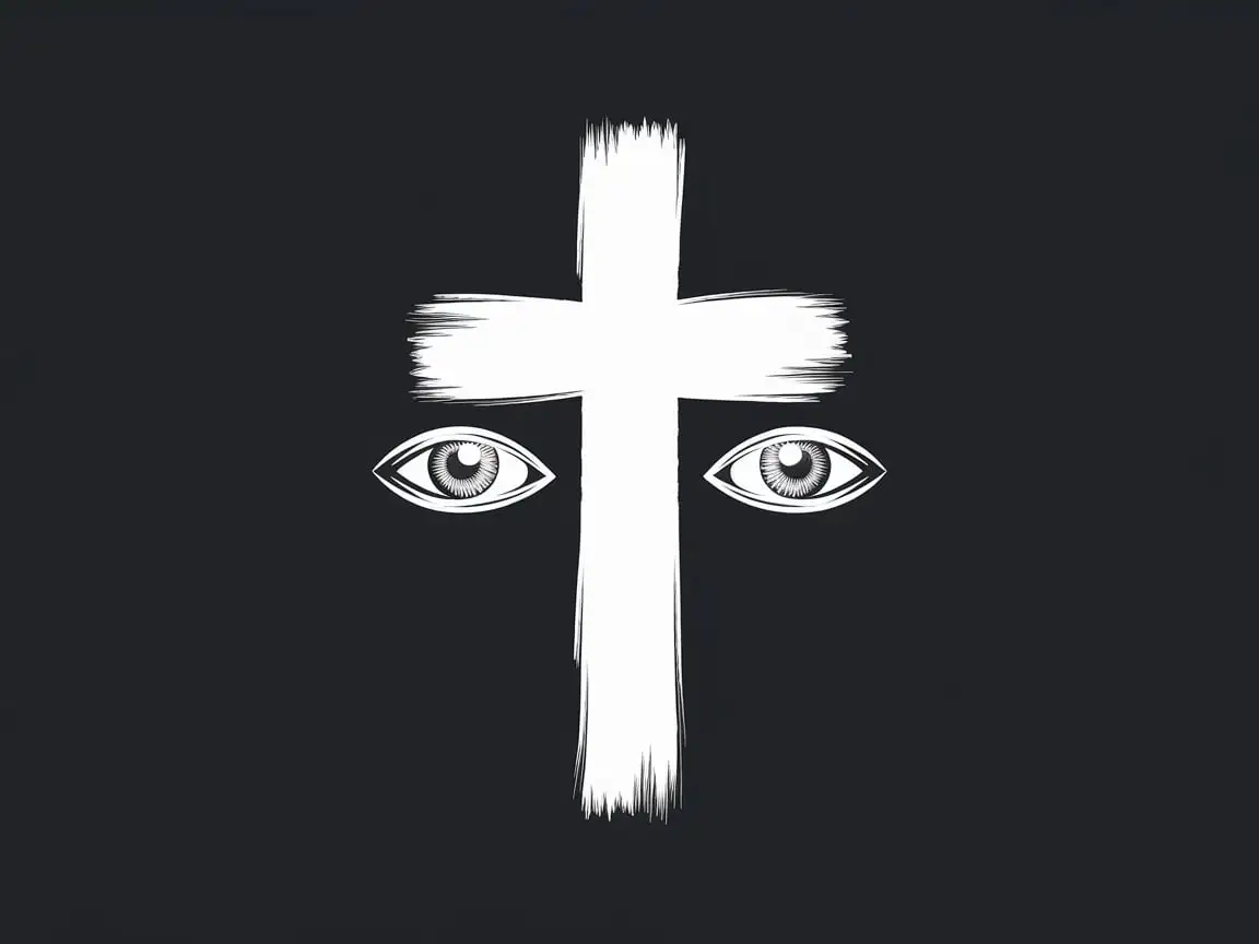 Eyes-Fixated-on-White-Cross-Against-Black-Background