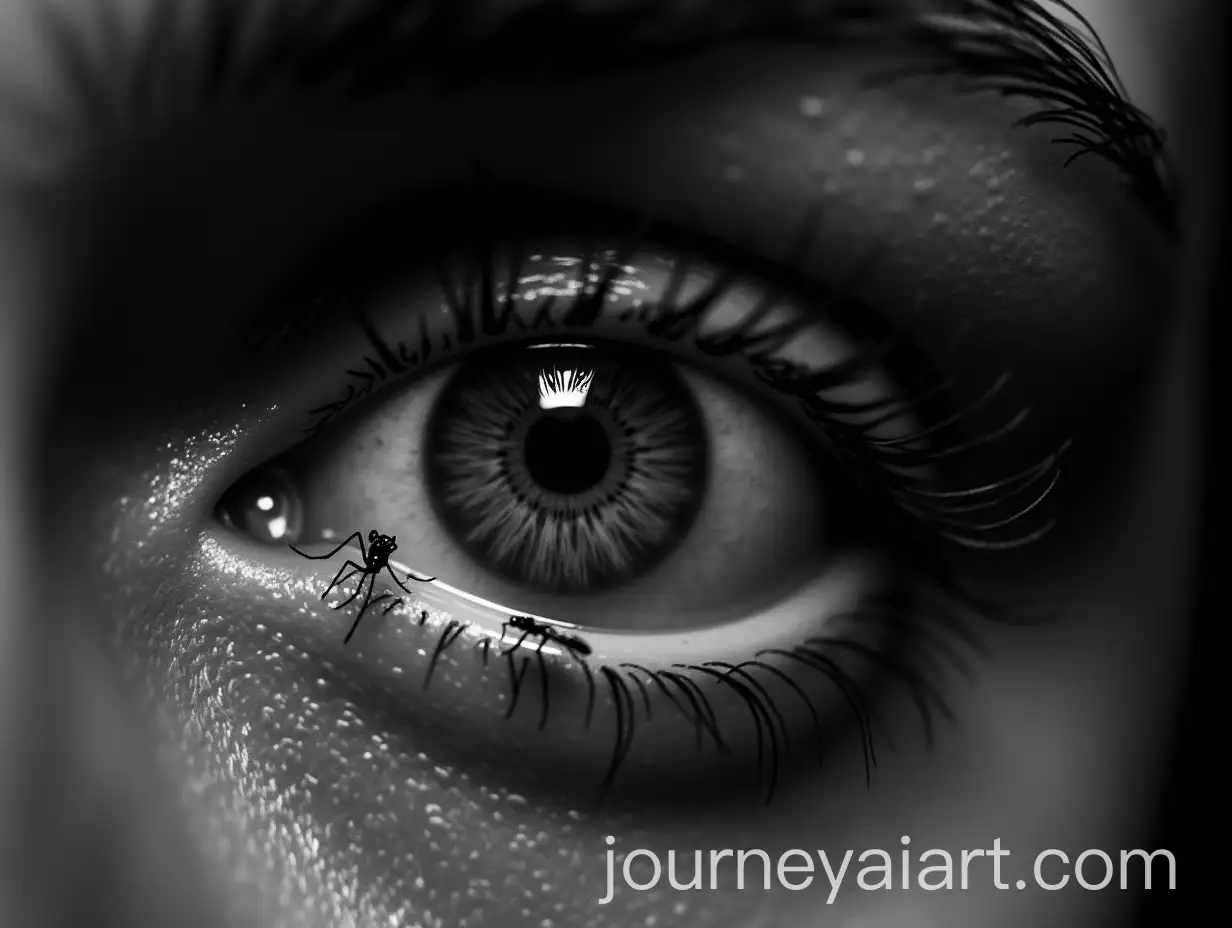 CloseUp-of-Human-Eye-with-Insects-in-Black-and-White-Photographic-Style